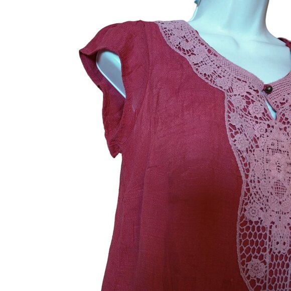 Cynthia Rowley Women's Medium Orange Cap Sleeve Crochet Yoke Pullover Blouse - Picture 2 of 5